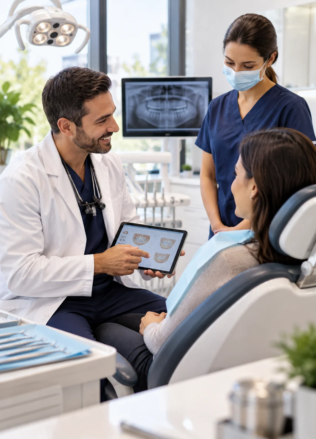 A clinical team working together with a patient